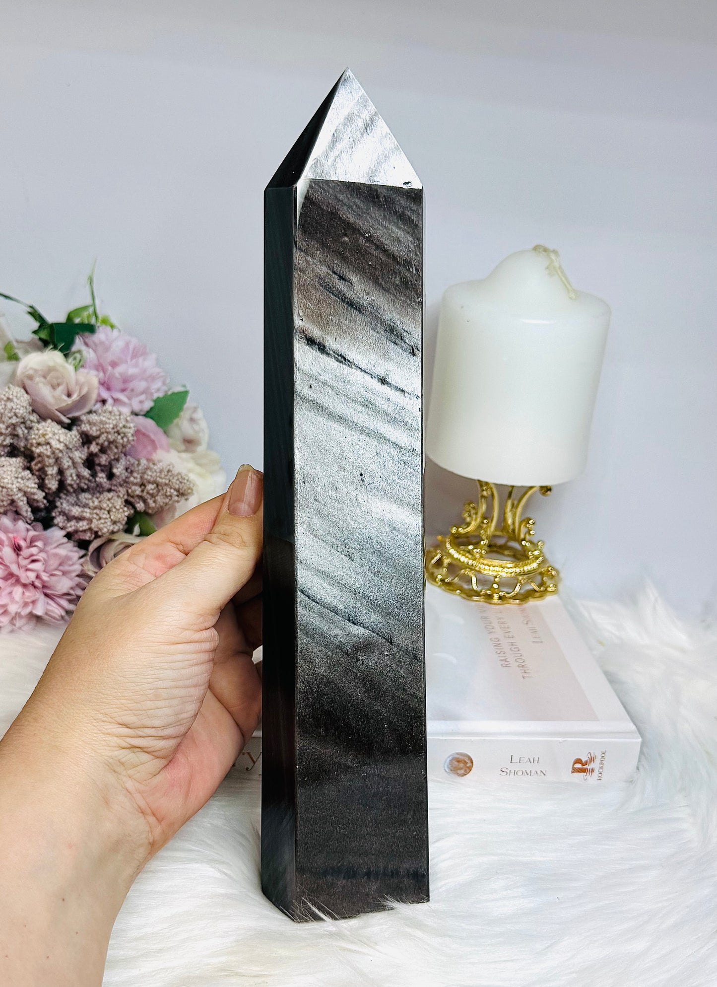 Huge Silver Sheen Obsidian Tower 26cm 1.17kg