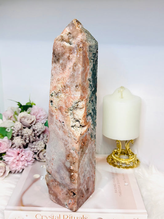 Huge Pink Amethyst Druzy Chunky Tower with Green Jasper Inclusions 27cm 1.7KG