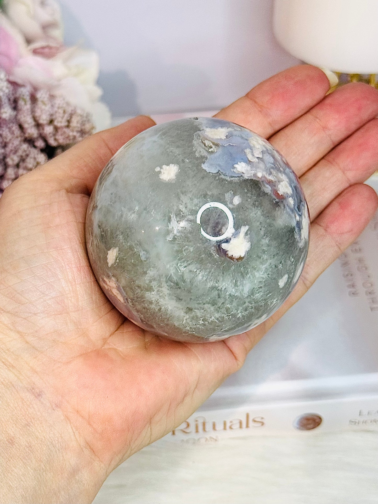 Elegant Green Flower| Blossom Agate Sphere On Stand 289grams