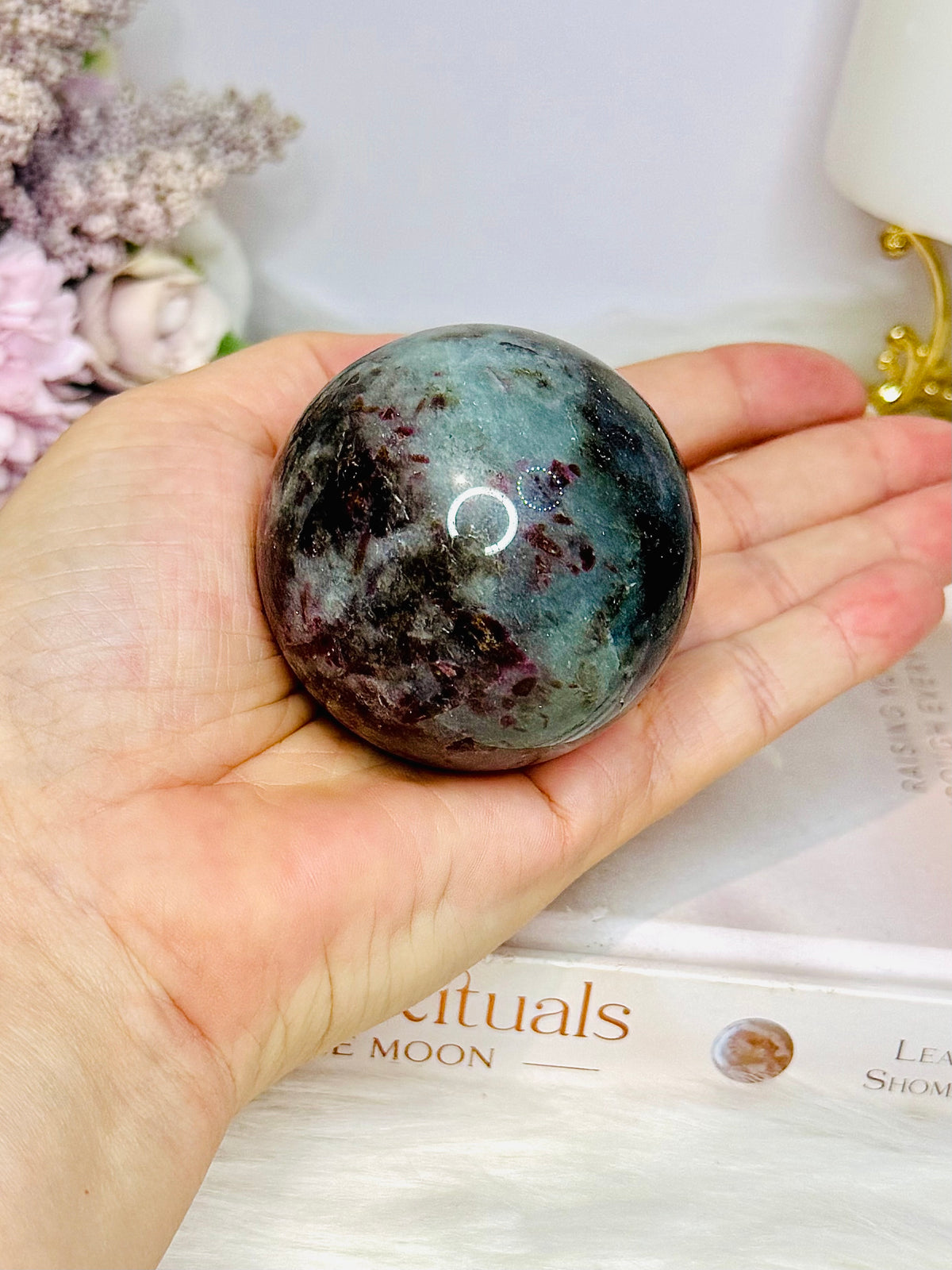 Rare Aquamarine & Pink Tourmaline Sphere on Stand 234g