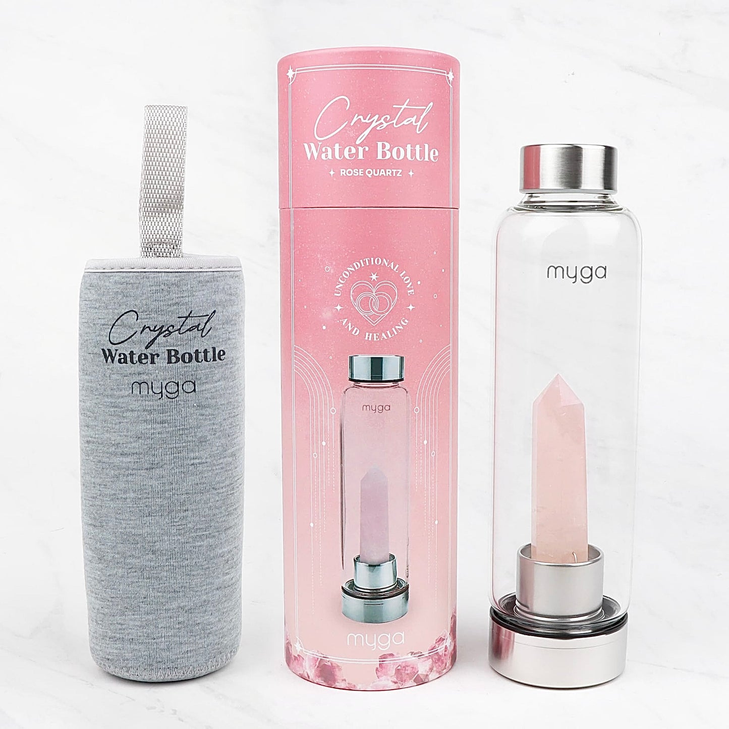 Rose Quartz Crystal Water Bottle