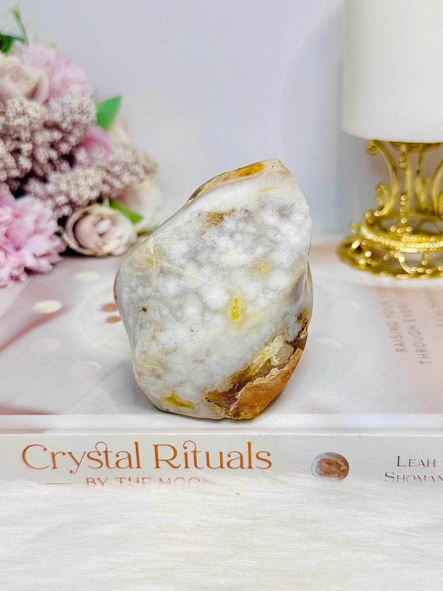 Chunky Flower Agate Carved Flame 8cm 315g