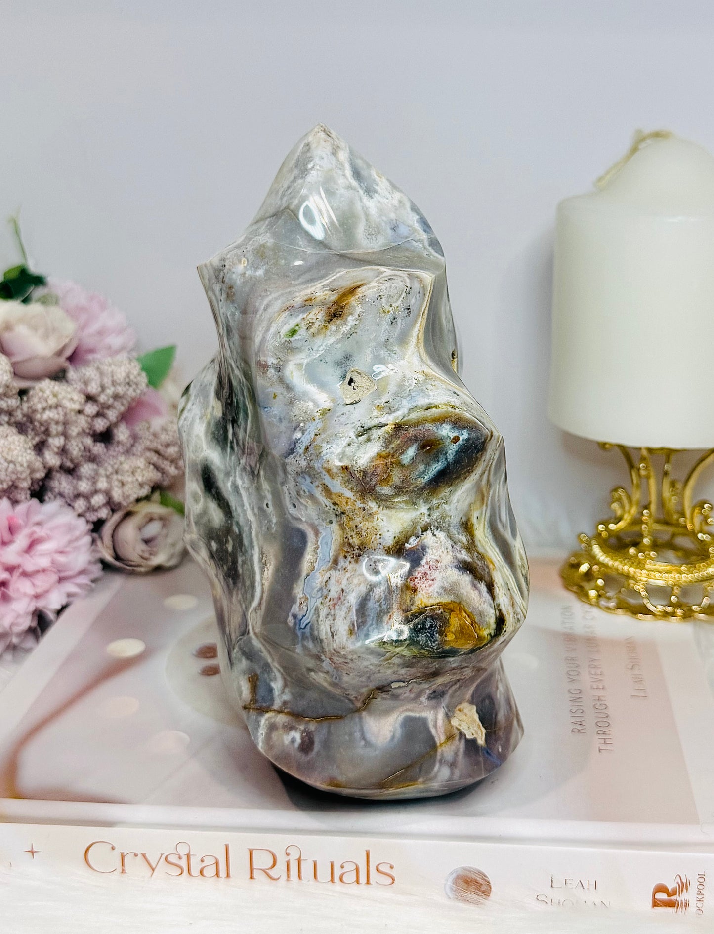 Large Ocean Jasper Carved Flame 17.5cm 1.99KG