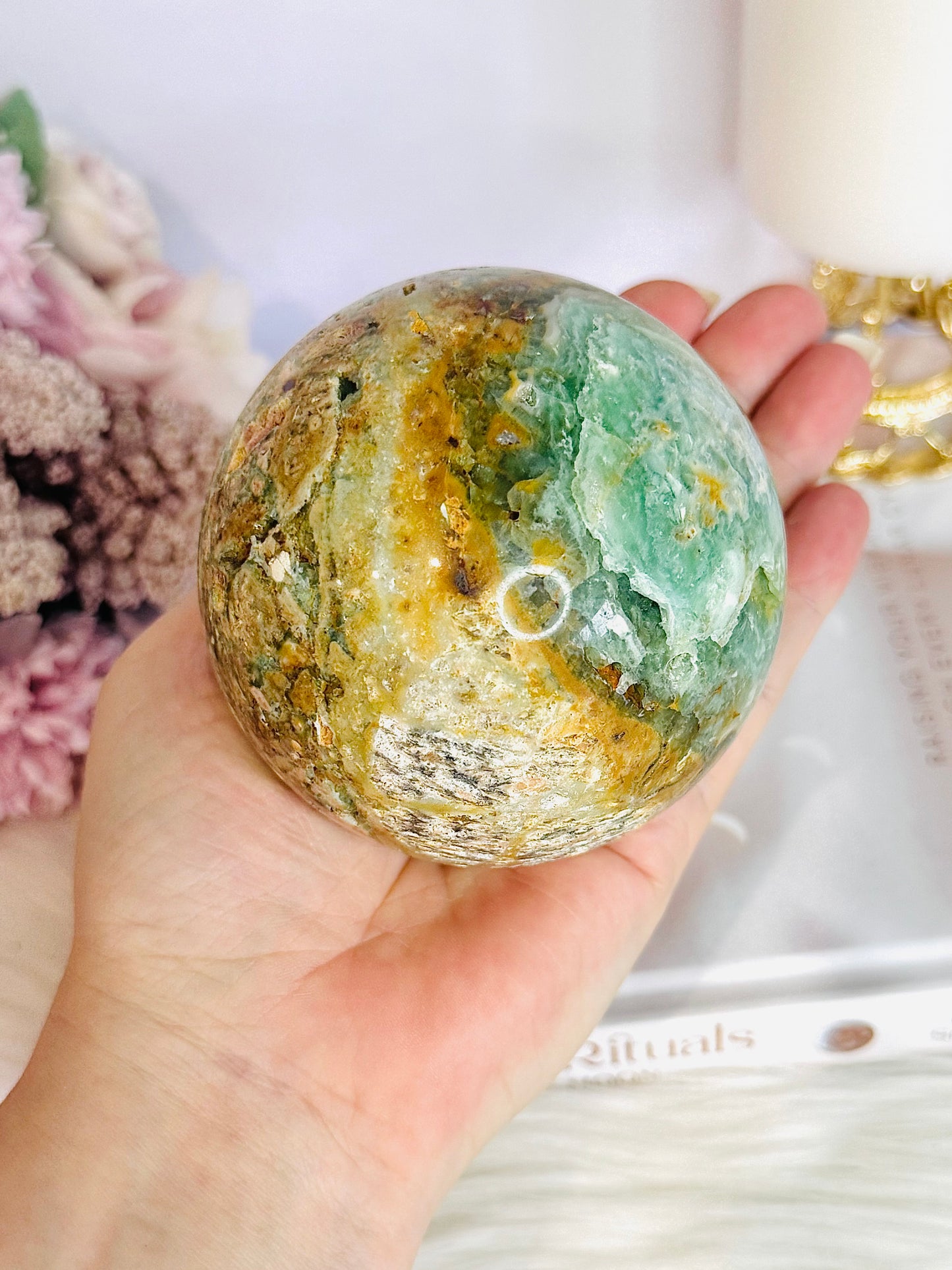 Huge Natural Glorious Variscite Sphere On Stand 802grams