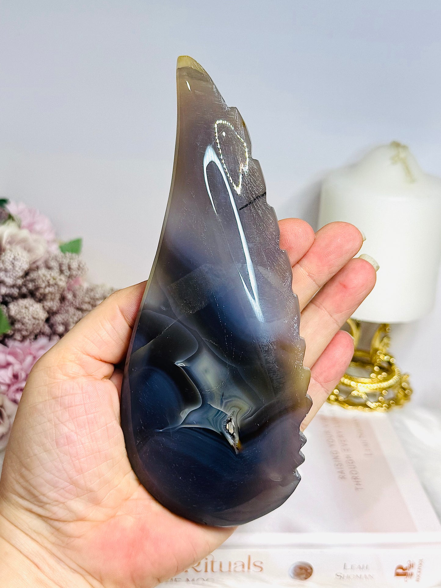 Large Druzy Angel Agate Wing on Stand 17cm