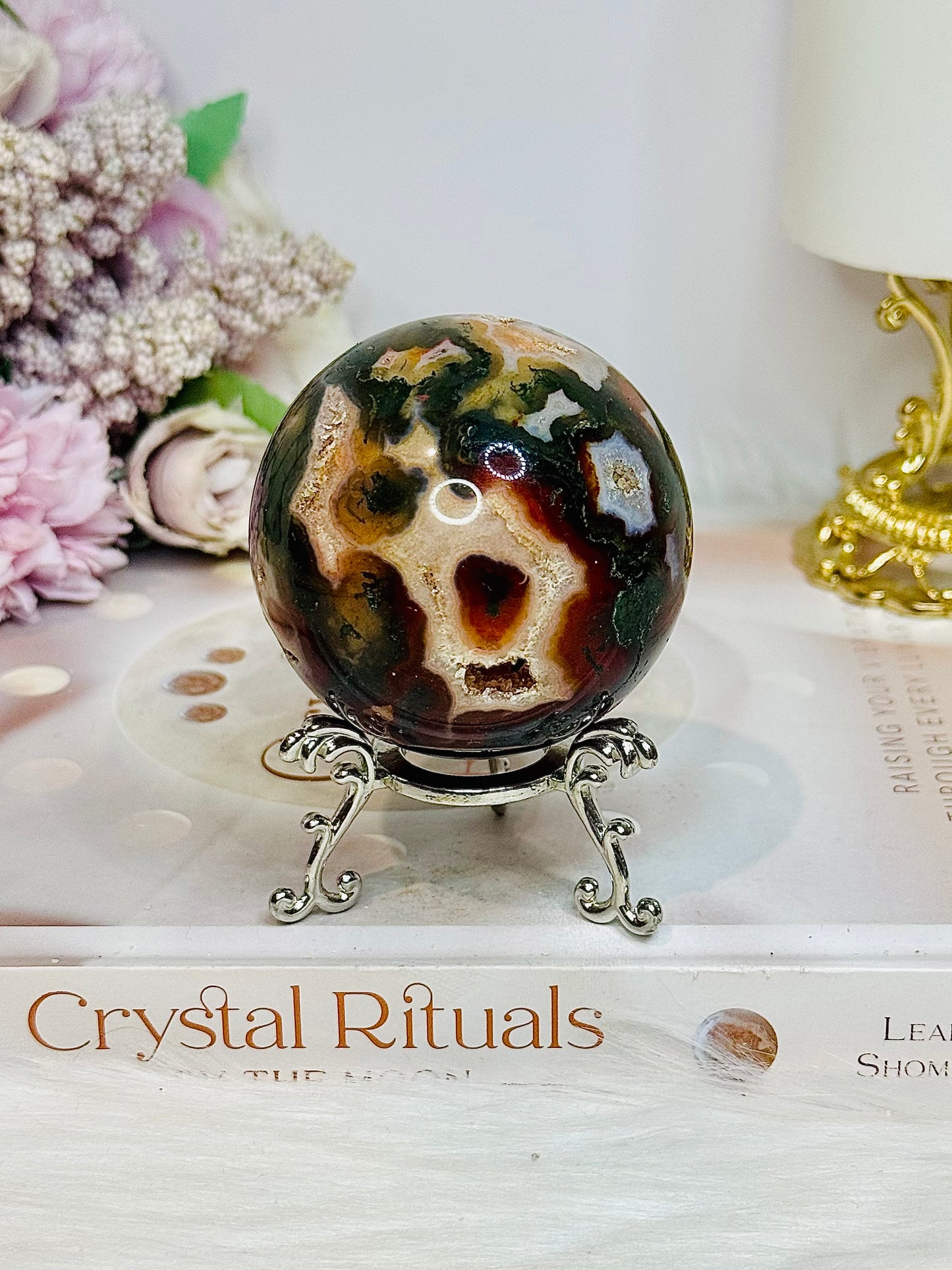 Red Moss Agate Druzy Sphere on Stand 280g