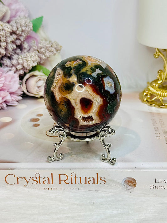 Red Moss Agate Druzy Sphere on Stand 280g