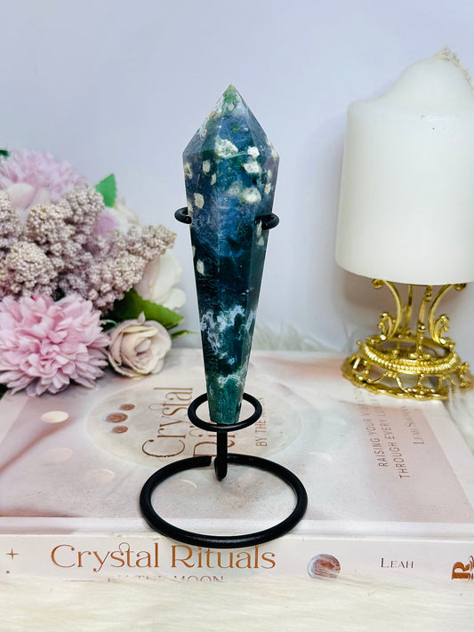 Moss Agate Tower | Wand on Stand 14cm