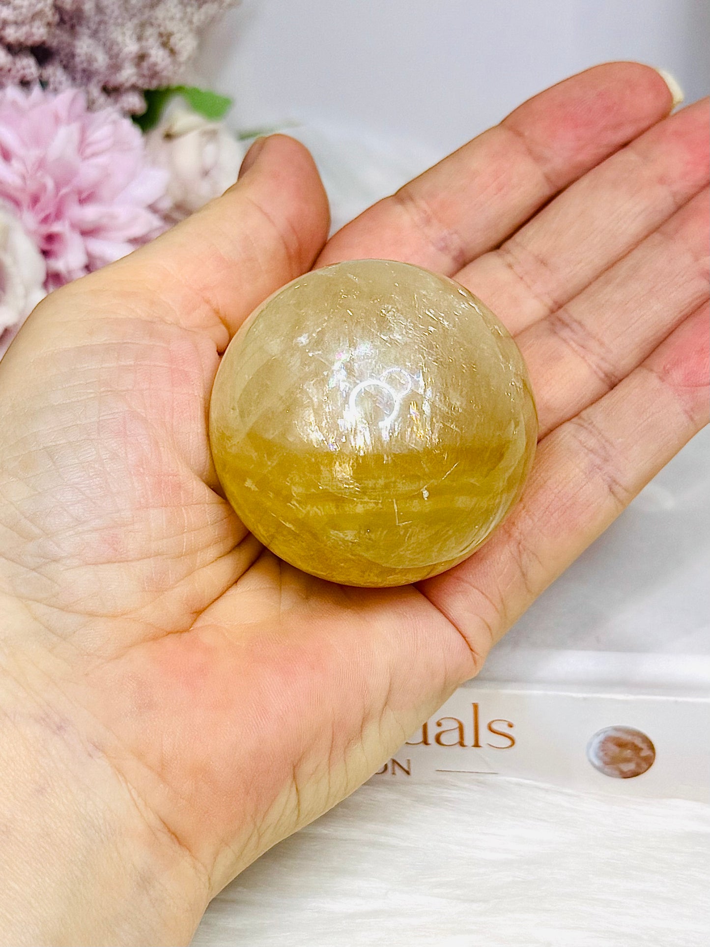 Golden Healer Sphere with Rainbows On Stand 163g
