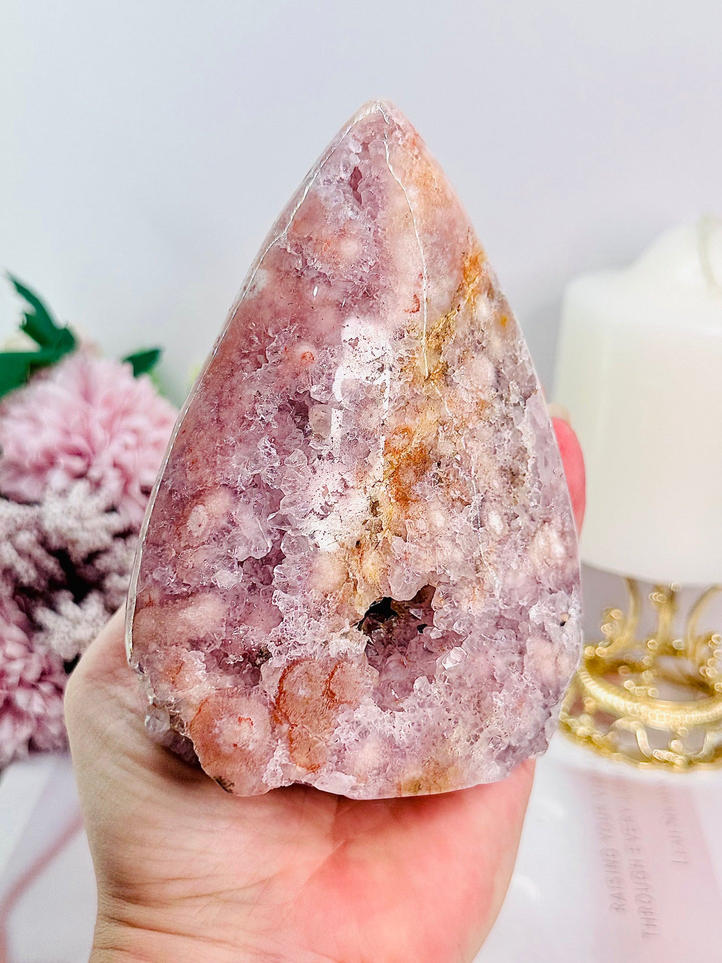 ⚜️ SALE ⚜️ WOW!!! Classy & Absolutely Fabulous Large 13cm 603gram Rare Druzy Pink Amethyst X Flower Agate Freeform | Flame