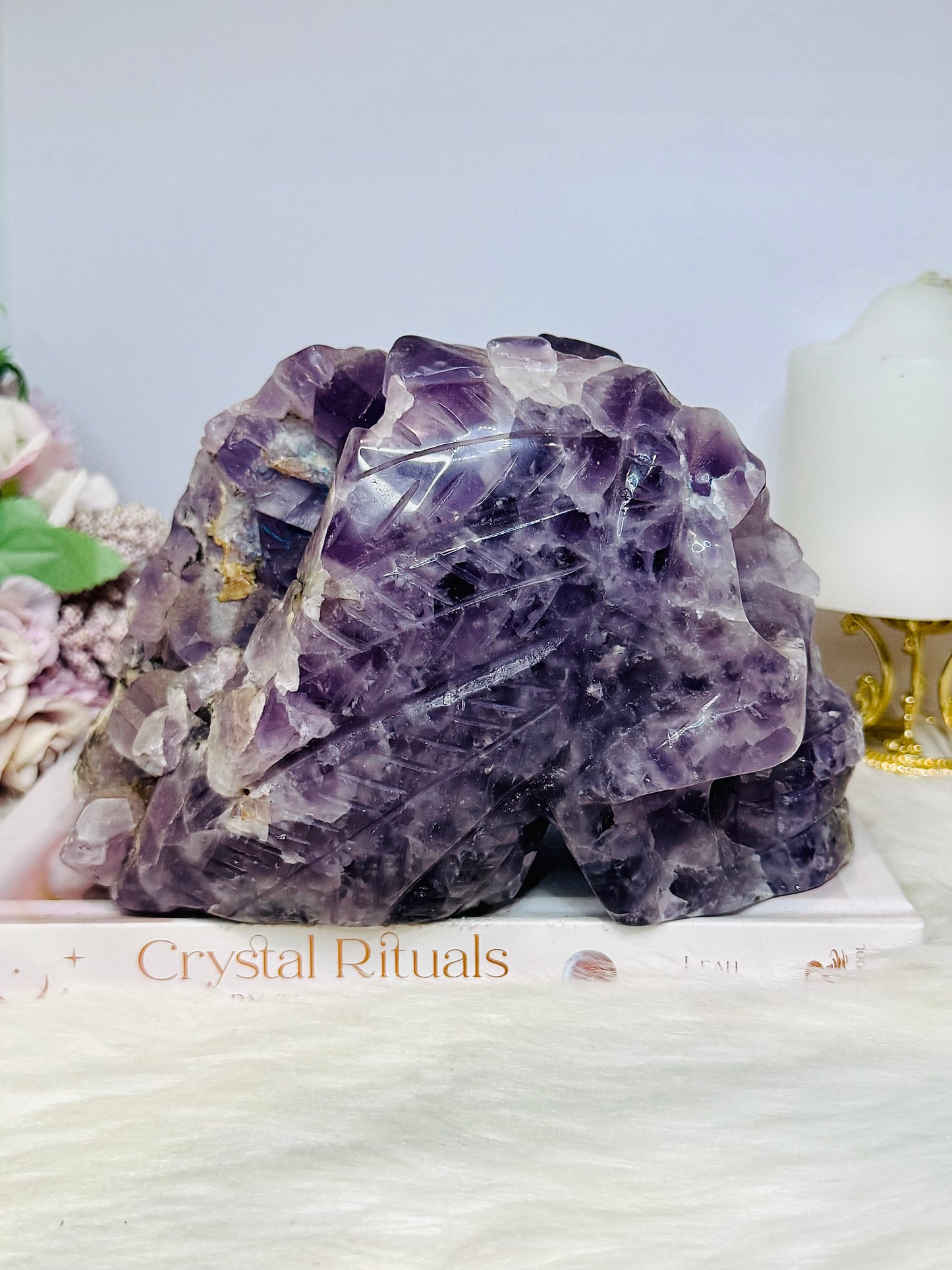 Huge Amethyst Druzy Carved Skull 18.5cm 2.46KG