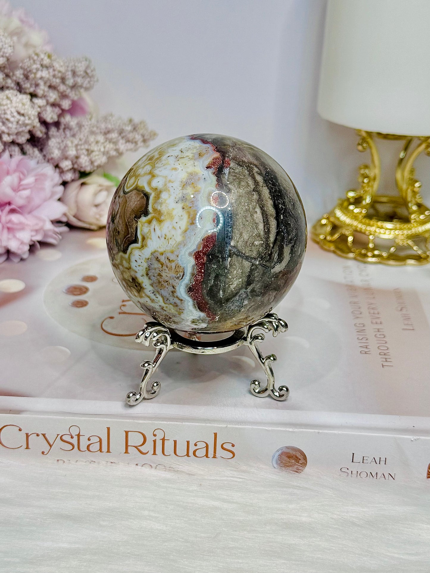 Large Mexican Lace Agate Sphere on Stand 368g
