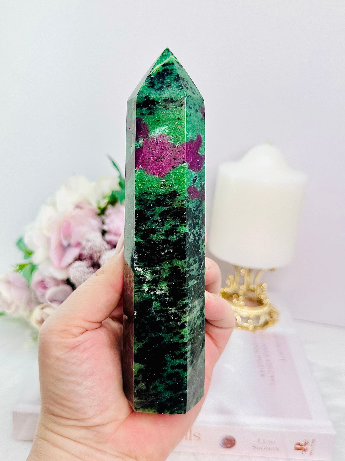Let Go Of Fear ~ Gorgeous Tall 16.5cm Ruby In Zoisite Tower (UV Light Reactive)