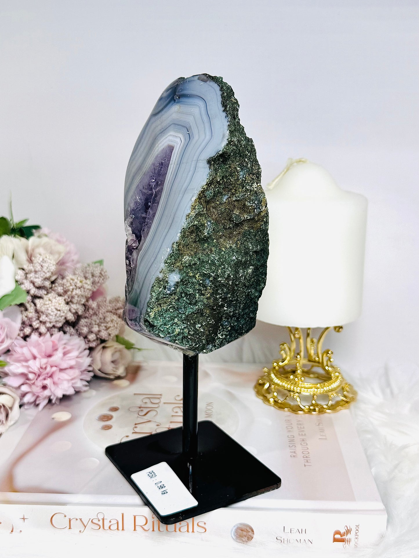 Large Amethyst X Agate Natural Druzy Freeform on Stand 21cm 989g