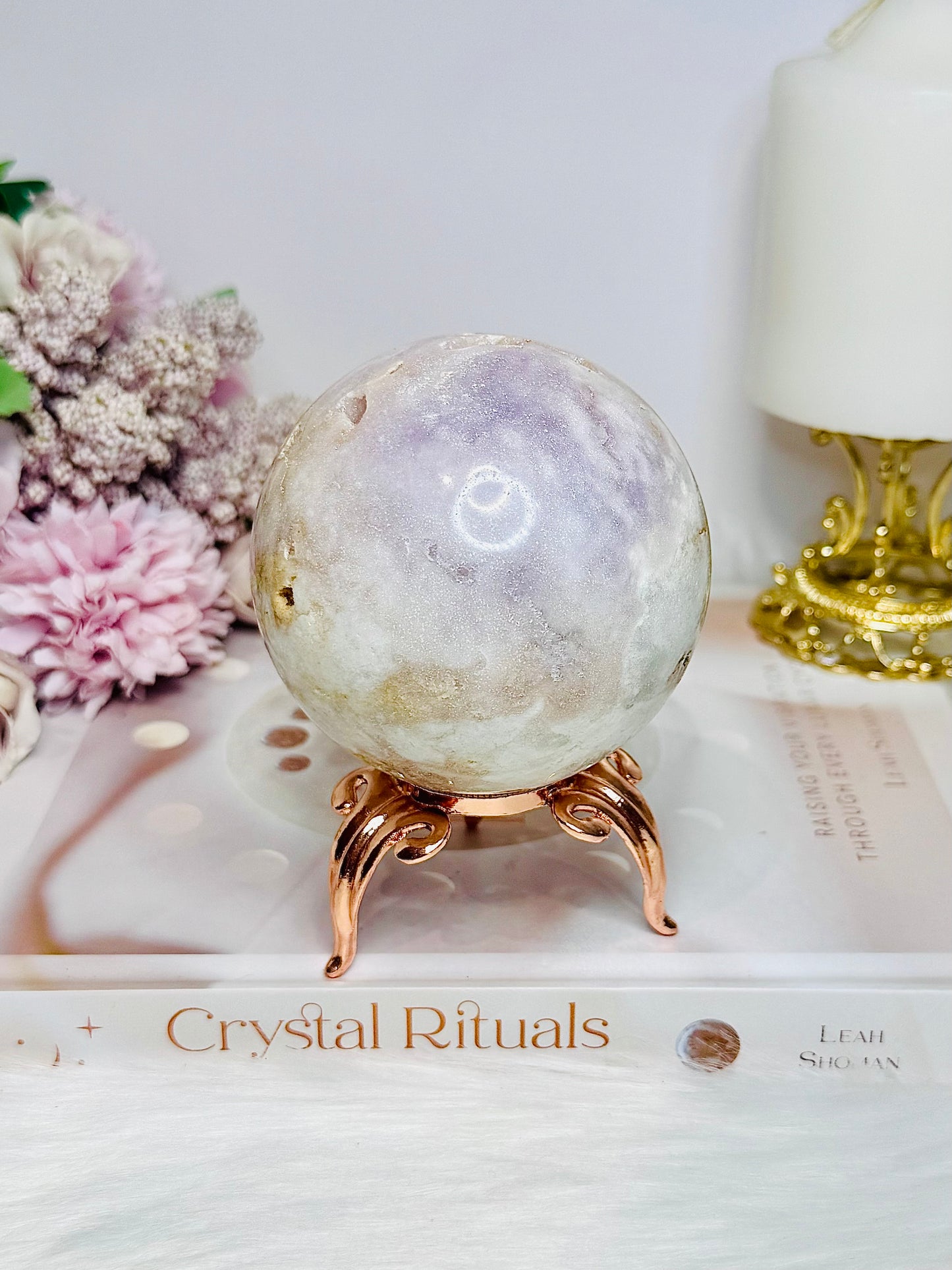 Large Druzy Pink Amethyst Sphere on Stand 608g