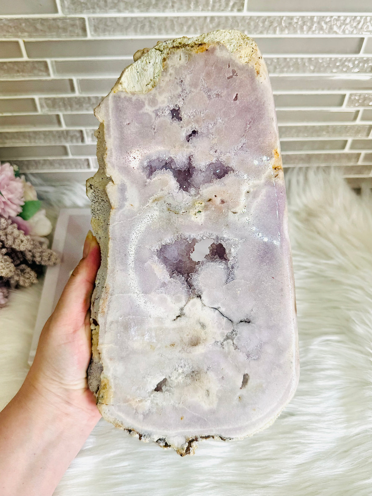 Statement Piece ~ Huge Pink Amethyst Druzy Chunky Butterfly Wings On Stand 33cm x 34cm 4.2KG