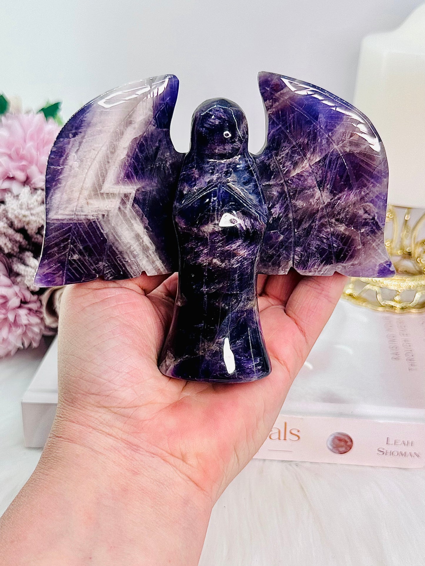 Protection From Negativity & Stress ~ Absolutely Divine 11cm Chunky Dream | Chevron Amethyst Angel Carving