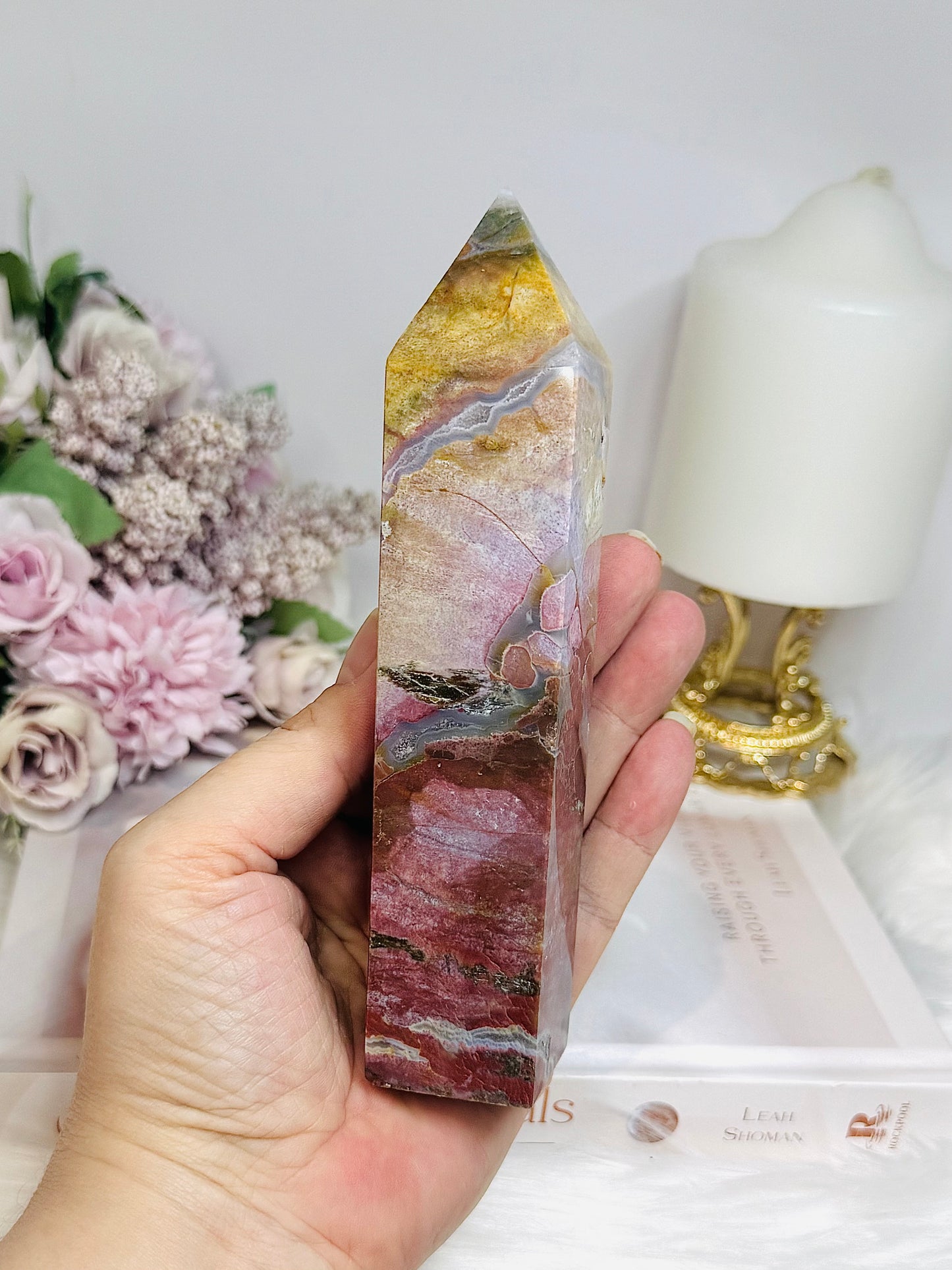 Indian Jade Colourful Tower 19.5cm 300g