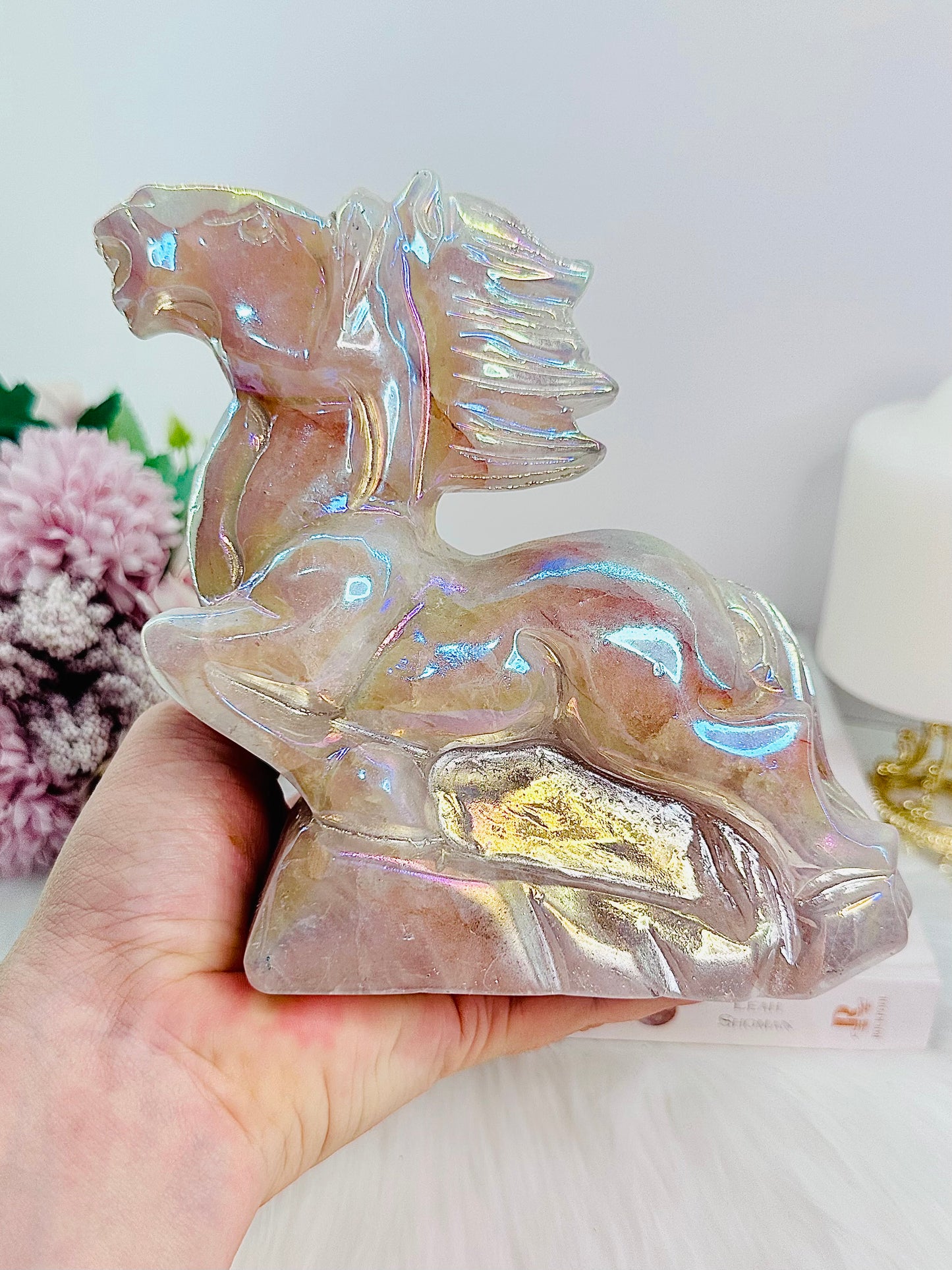 True Masterpiece ~ Sensational Large 1.3KG Angel Aura Fire Quartz | Hematite Perfectly Carved Horse