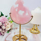 Gorgeous Rose Quartz Carved Rocking Horse On Gold Stand Tall 21cm