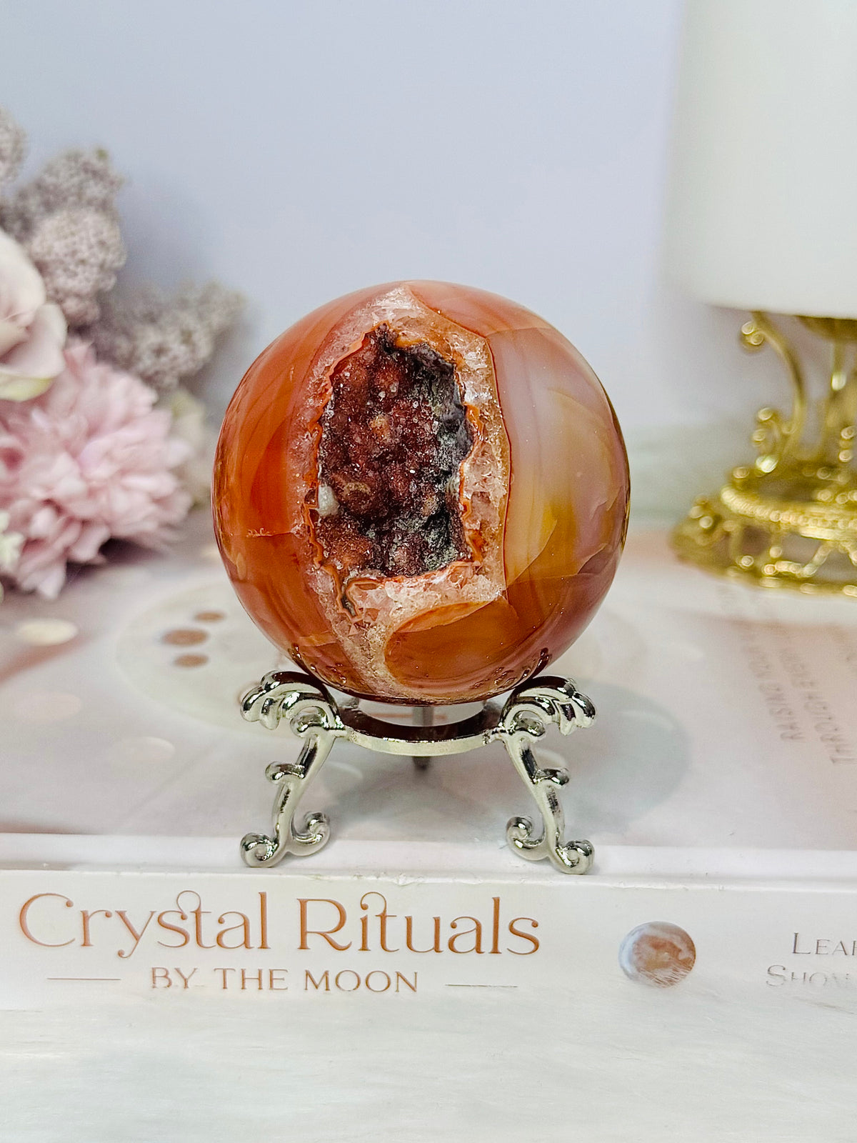 High Grade Druzy Carnelian Sphere on Stand 295g