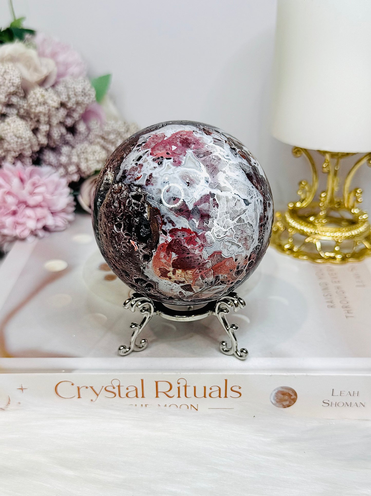 Mexican Lace Agate Sphere on Stand 476g