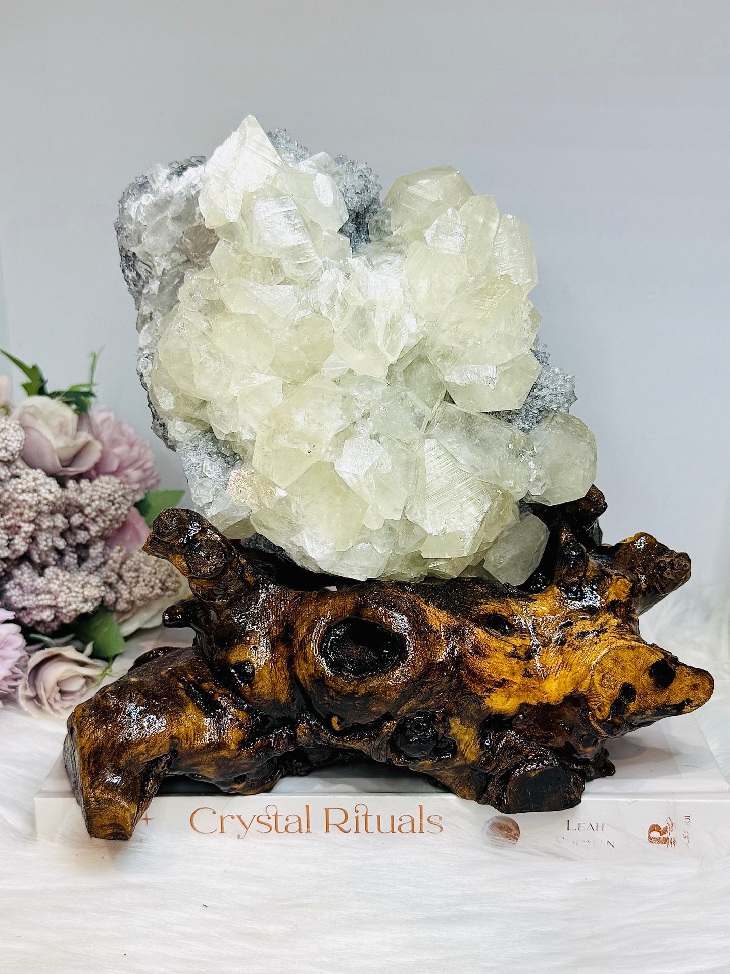 Huge Calcite Freeform on Timber Stand 1.9KG