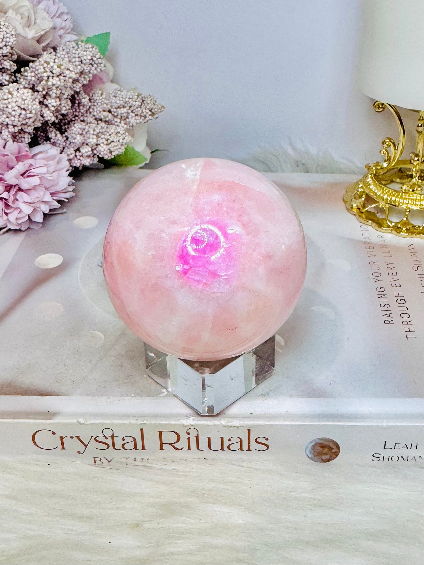 Pink Aragonite Sphere on Stand 367g