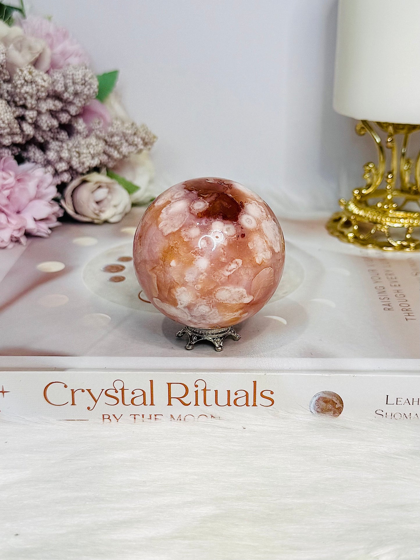 High Grade Flower Carnelian Sphere on Stand 204g