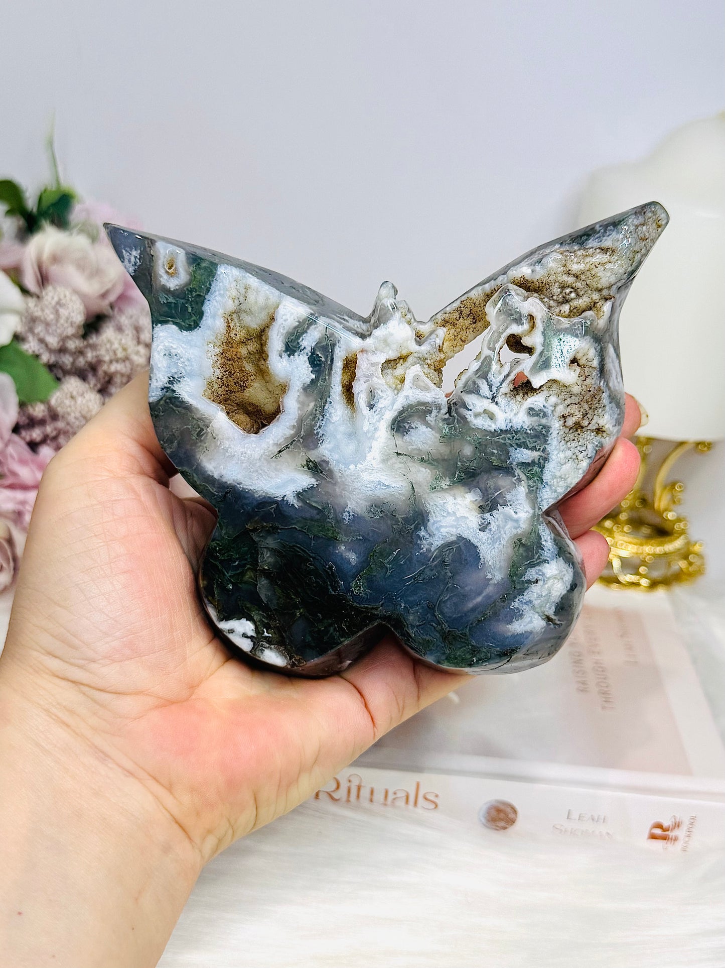 Moss Agate Druzy Butterfly Bowl 12cm