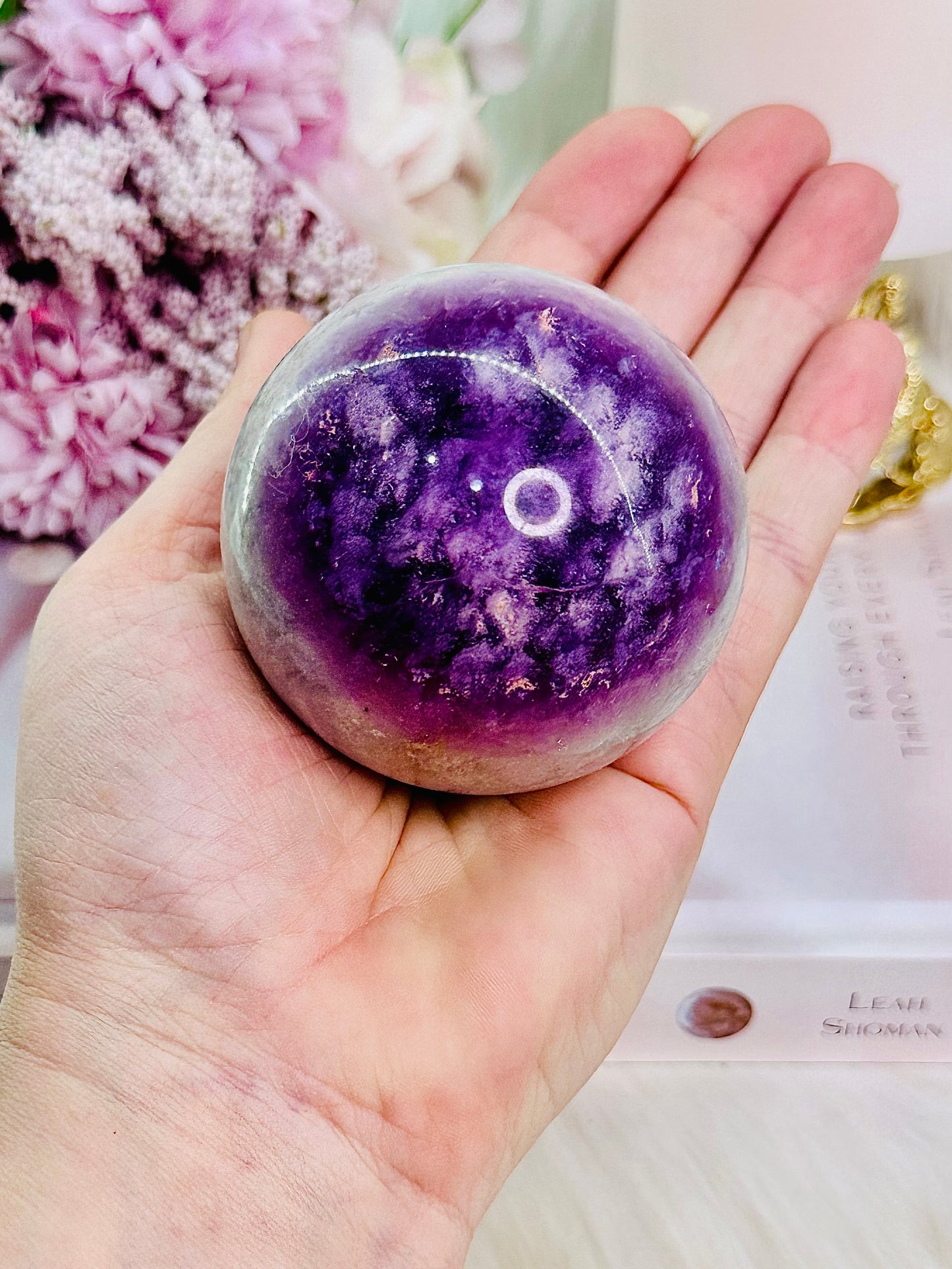 Gorgeous Purple Fluorite Sphere 421gram On Stand (Glass stand in pic is display only)
