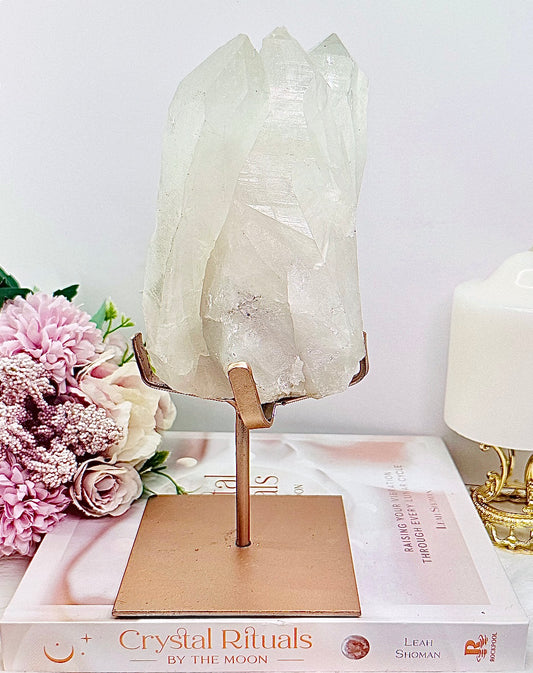 Incredible Large 1.6KG 23cm Natural Clear Quartz Specimen on Rose Gold Custom Stand From Brazil