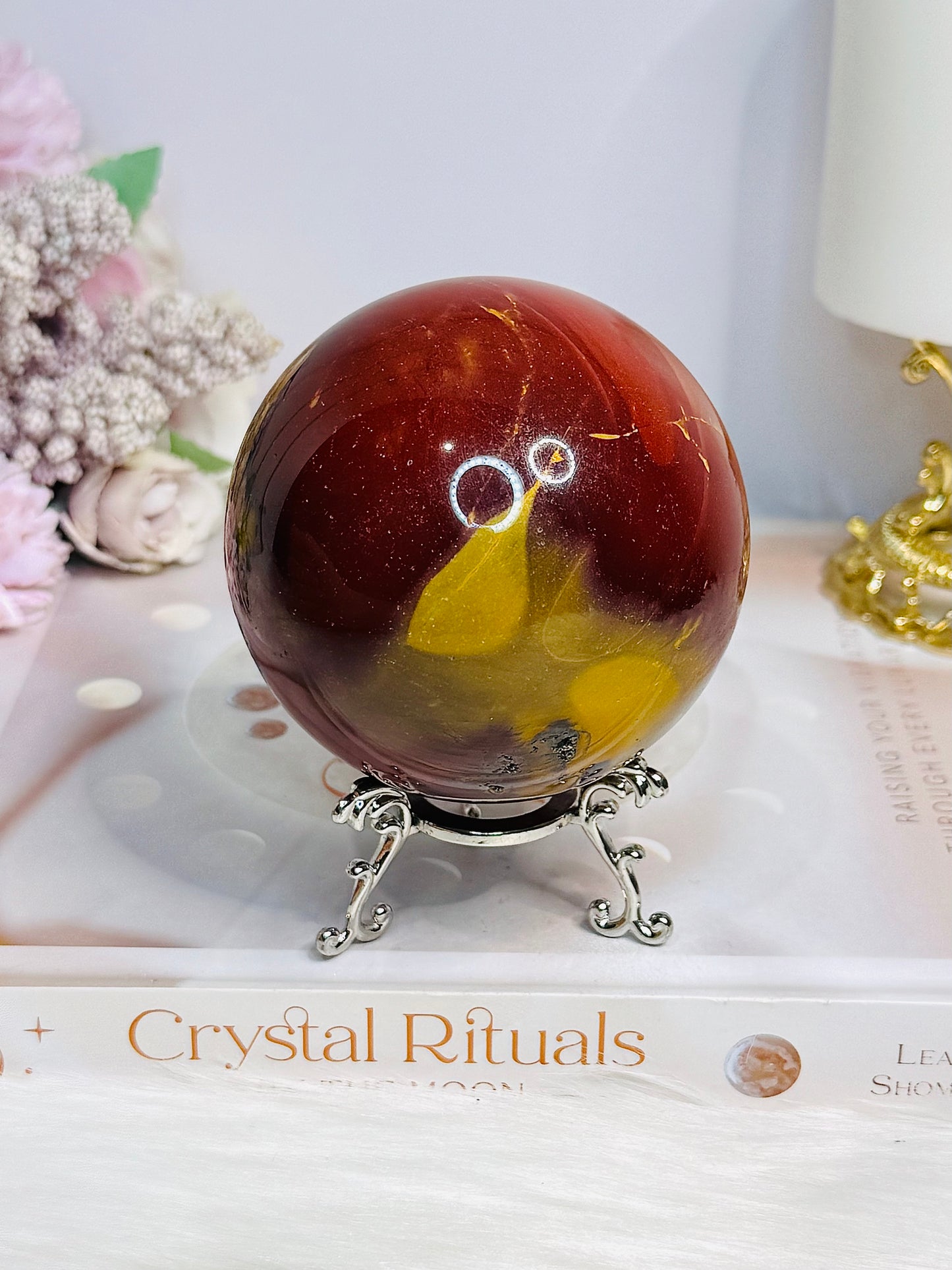 Large Mookaite Jasper Sphere on Stand 604g