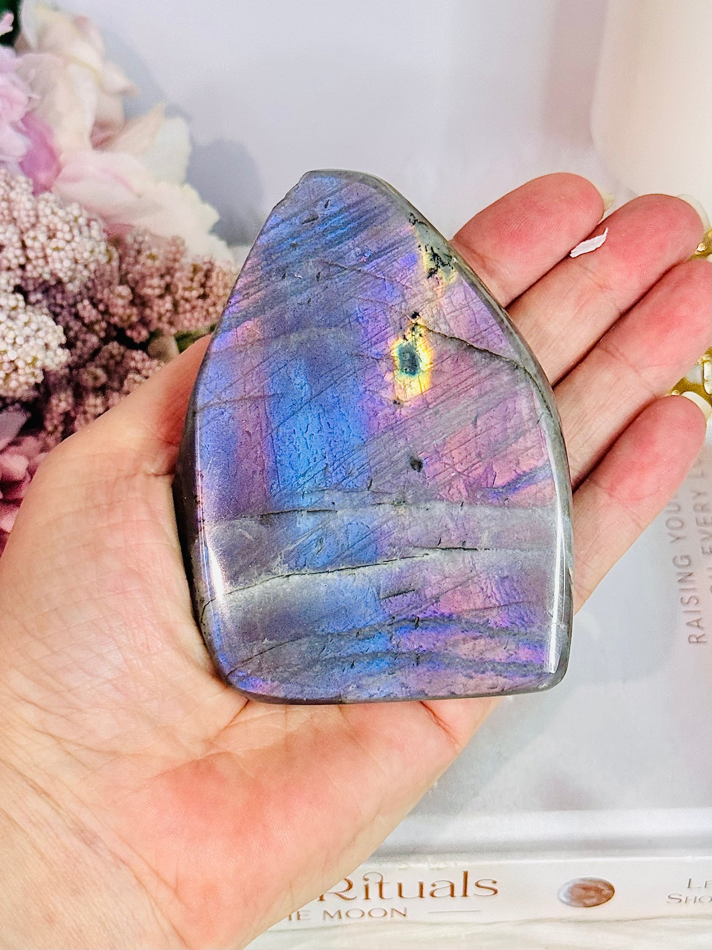 Incredible Pink, Purple & Blue Flash Natural Labradorite Polished Freeform 330grams