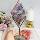 Crazy Lace Amethyst Diamond on Stand 19cm