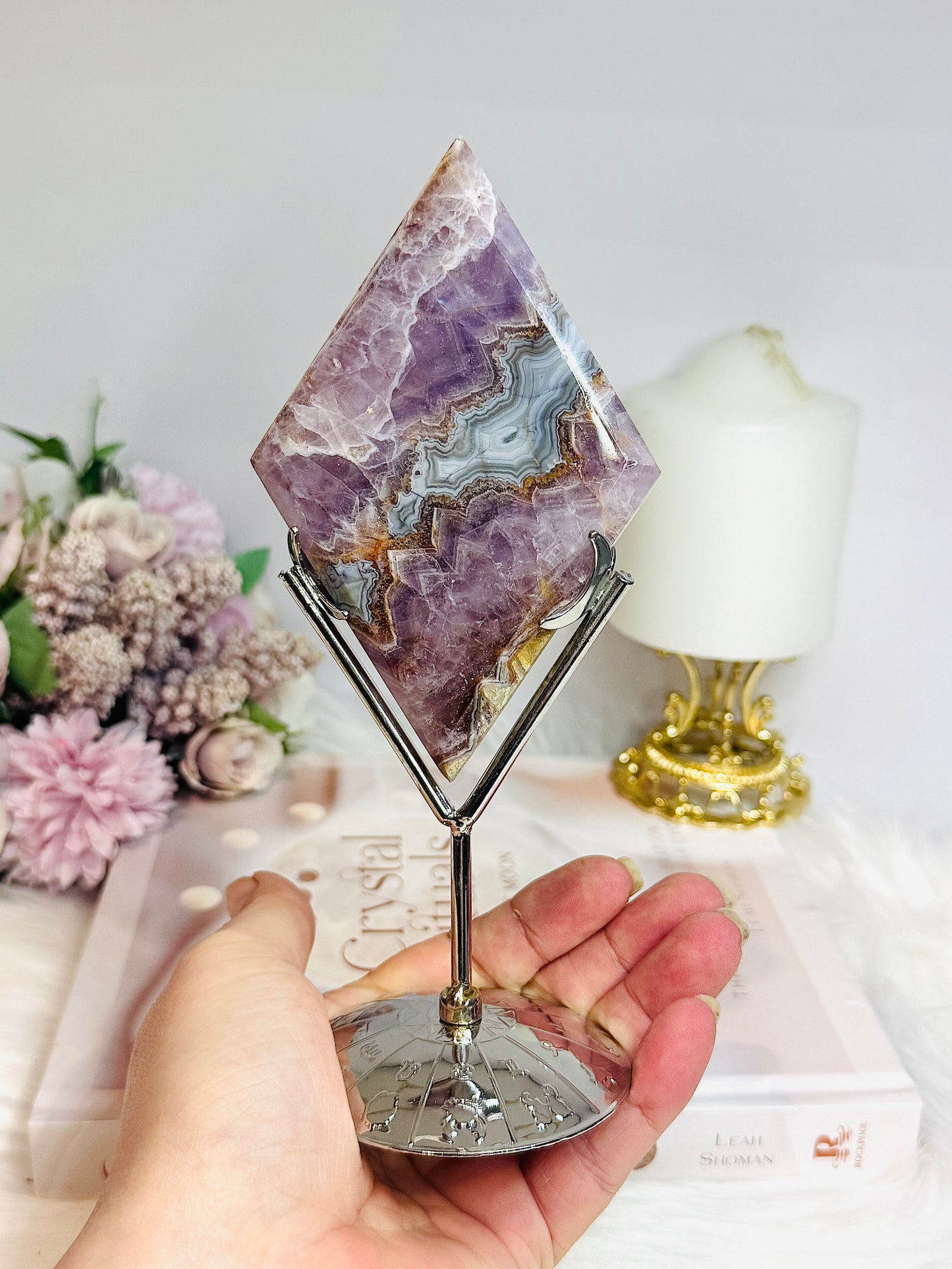 Crazy Lace Amethyst Diamond on Stand 19cm