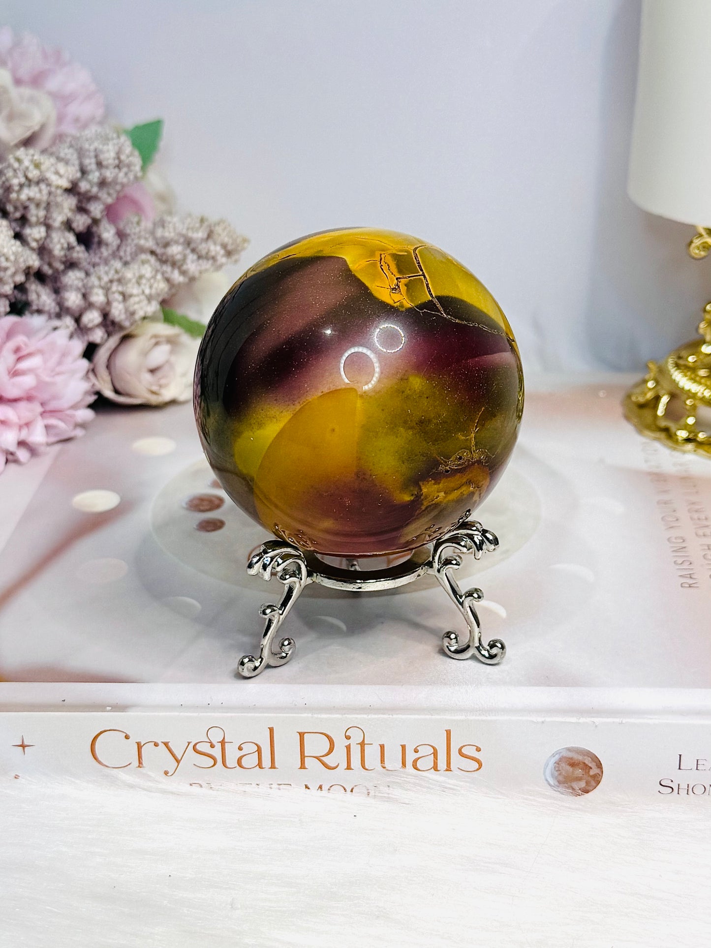 Large Mookaite Jasper Sphere on Stand 371g