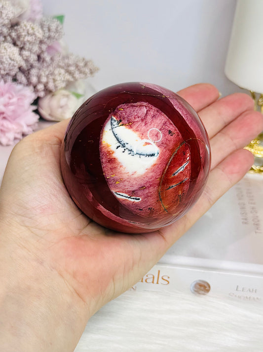 Large Mookaite Jasper Sphere on Stand 515g