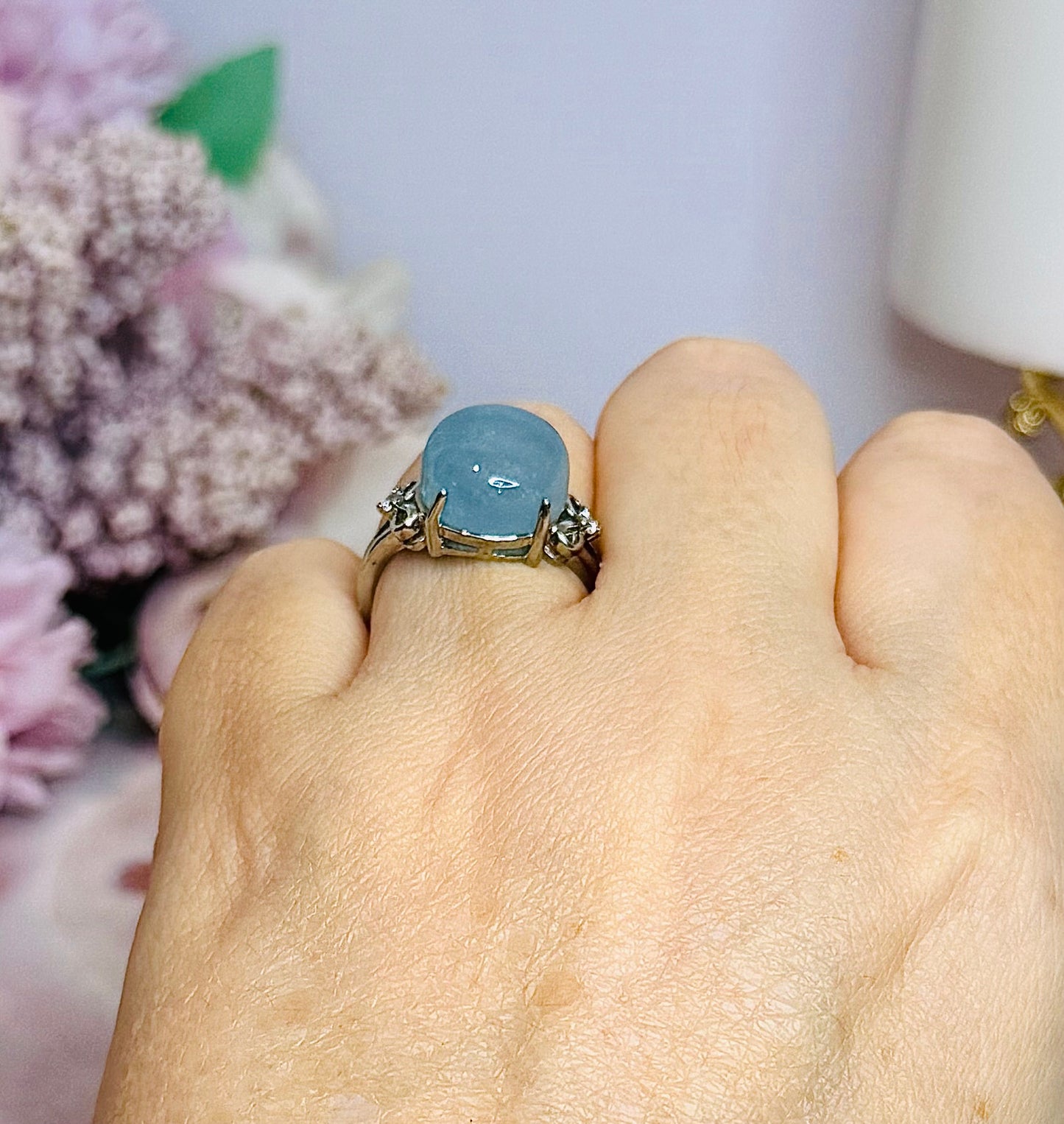 Adjustable Aquamarine Silver Ring in Gift Bag