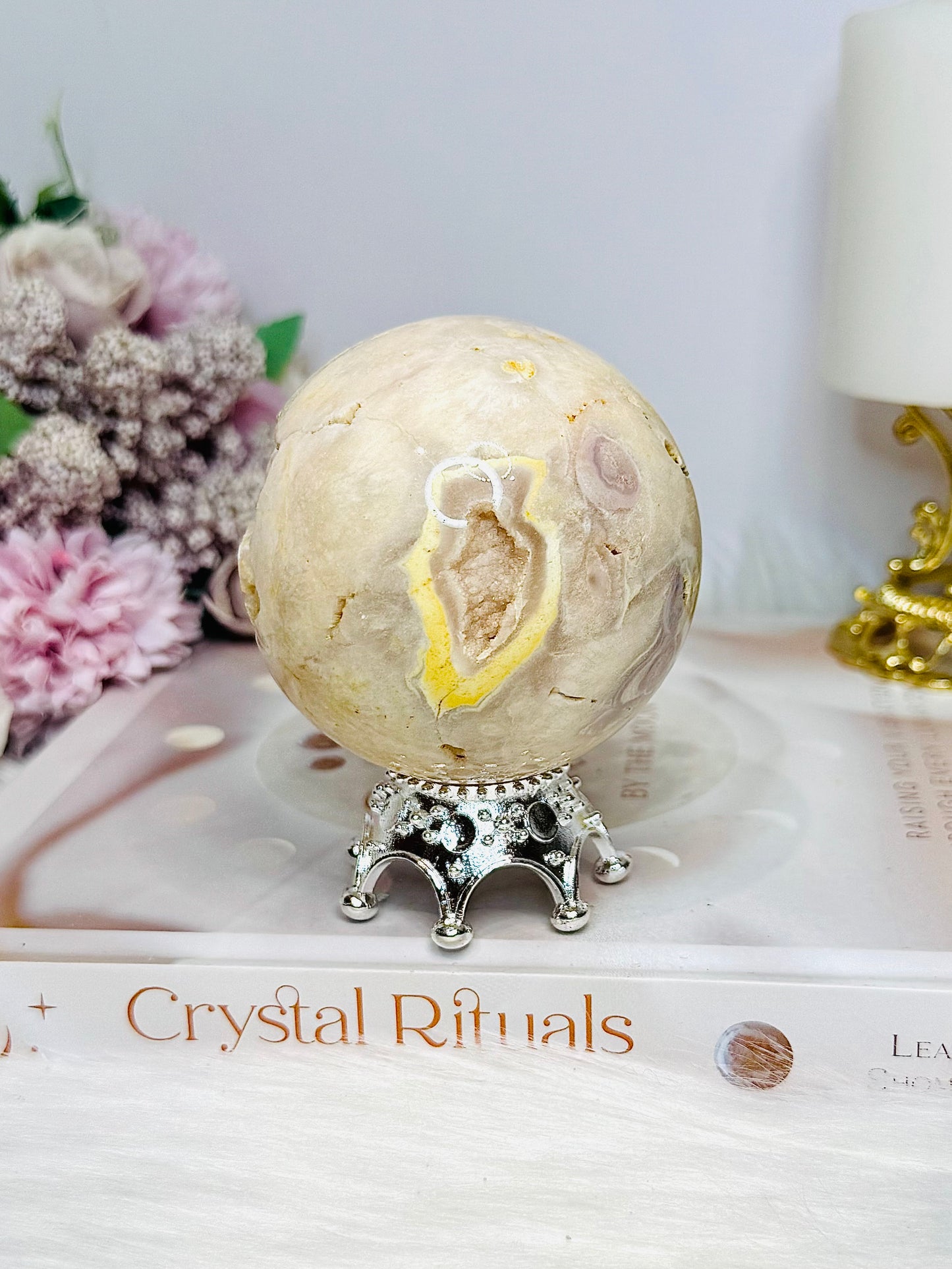 Large Druzy Pink Amethyst Sphere on Stand 414g