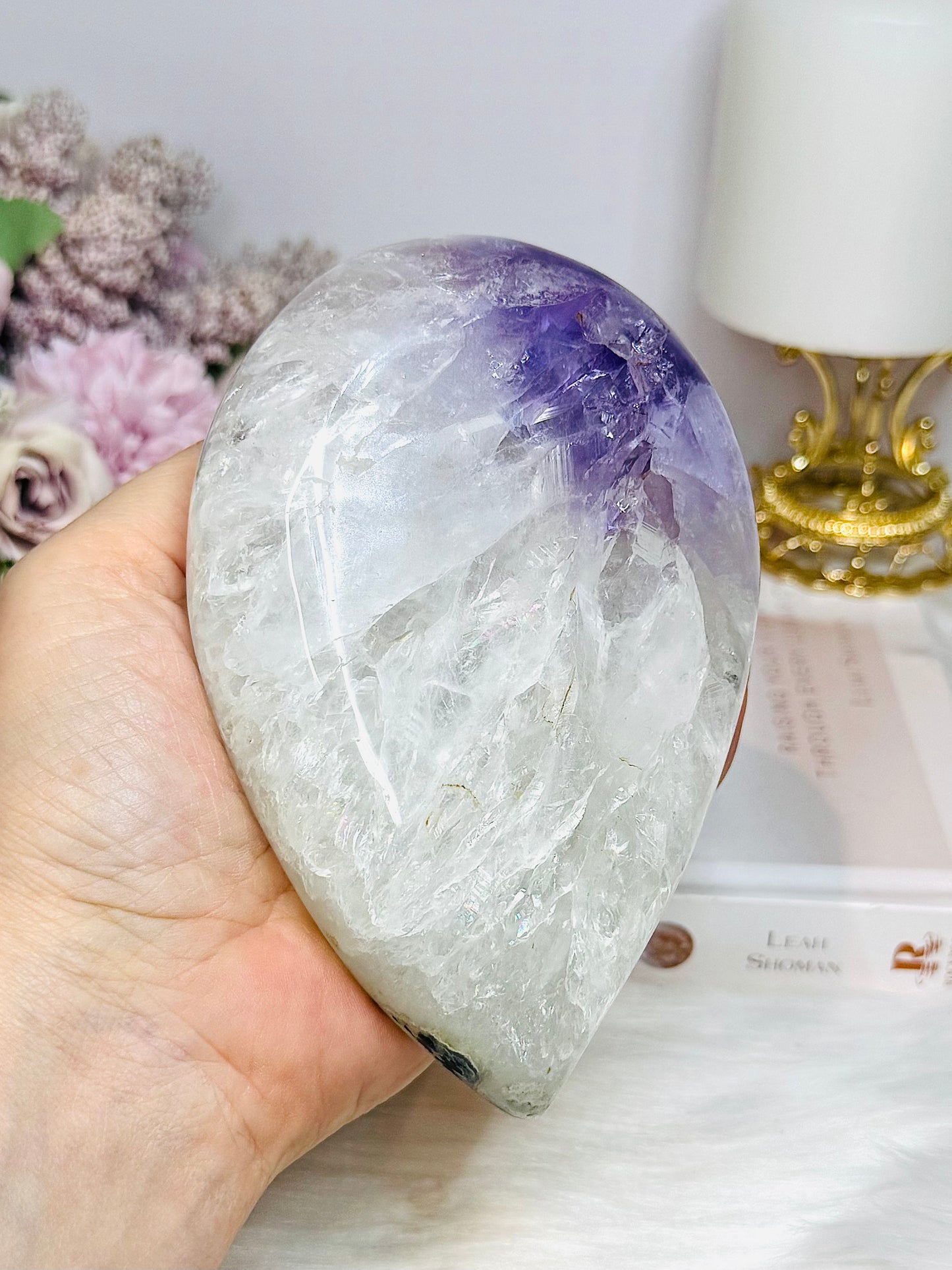Large Chunky Amethyst In Quartz Teardrop | Freeform on Stand 675g 14cm