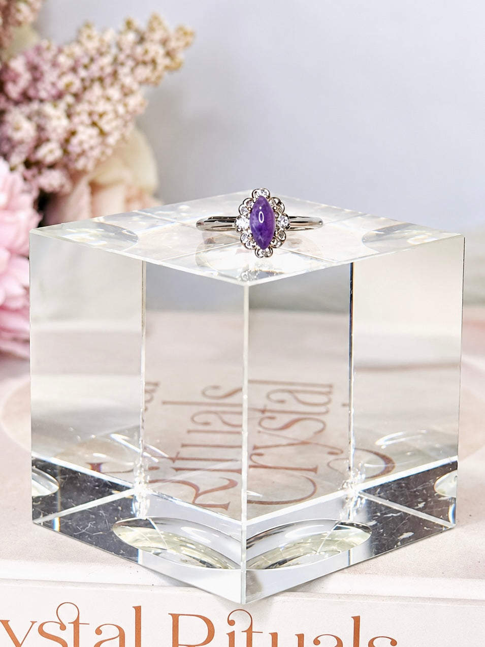 Adjustable Silver Amethyst Ring in Gift Bag