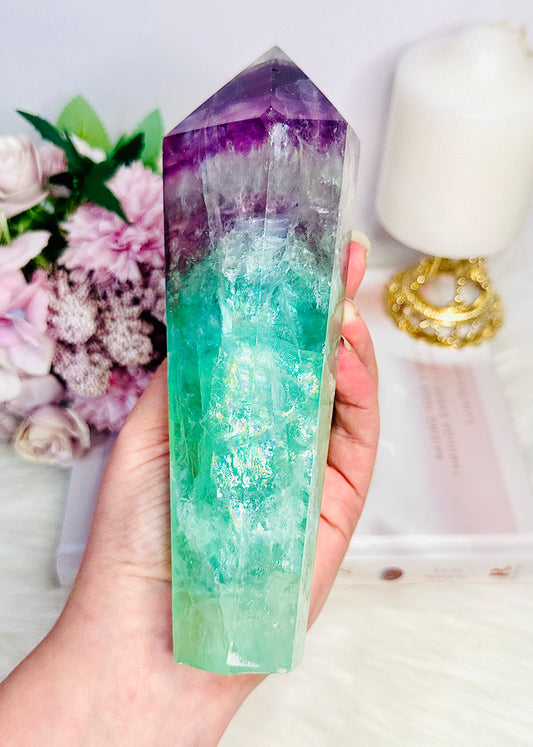 Spectacular Large Incredible Chunky Fluorite Obelisk | Tower 19cm 768grams Full Of Stunning Rainbows