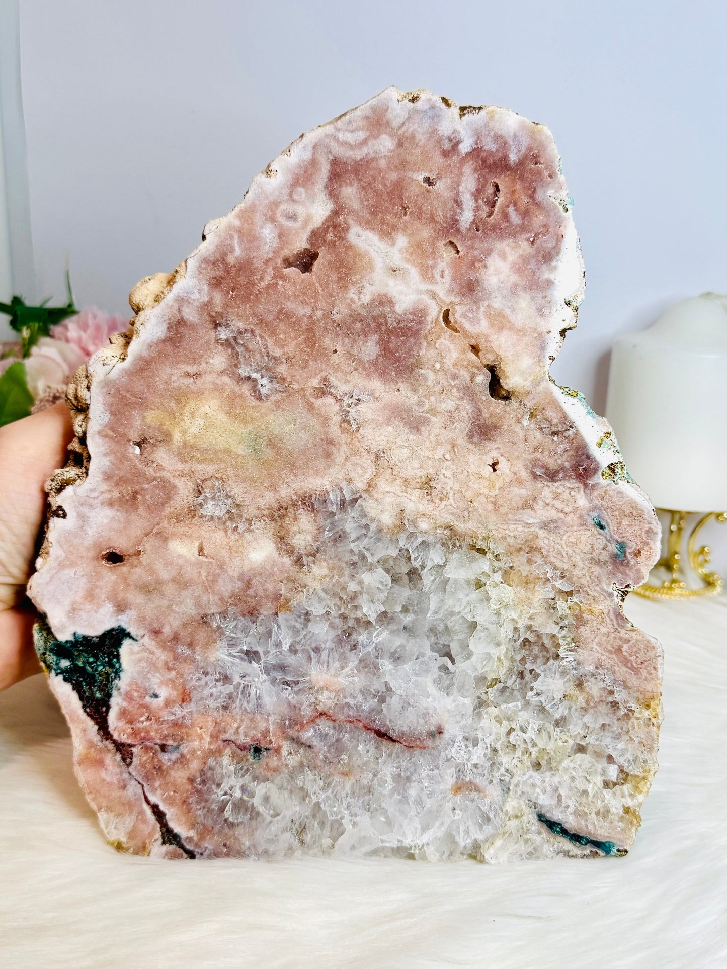 Huge Natural Pink Amethyst Chunky Druzy Slab with Crystallisation from Brazil 23cm 2.82KG
