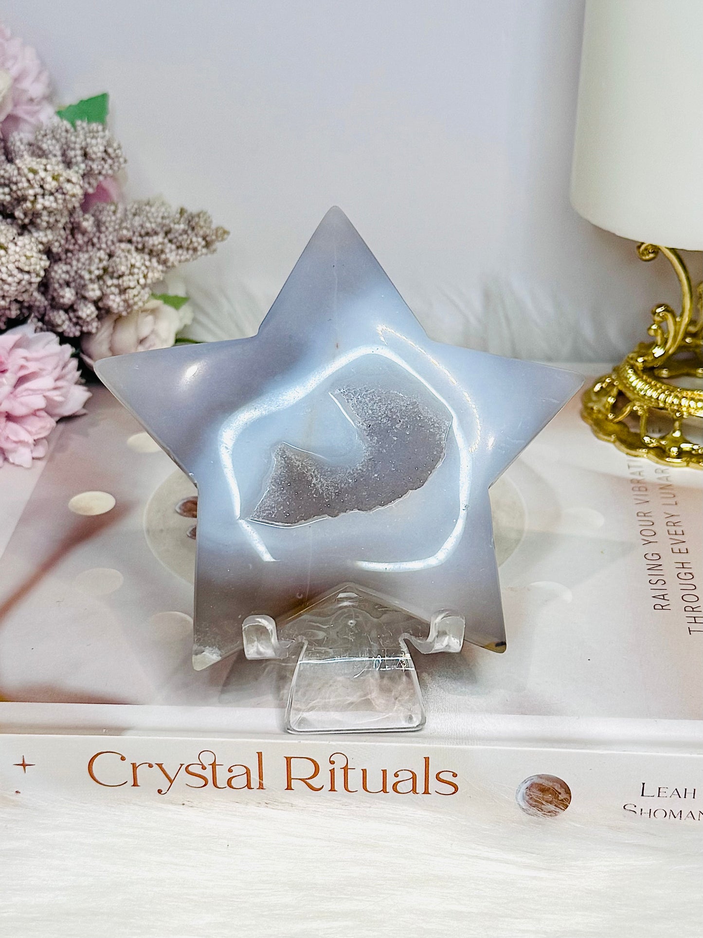 Druzy Agate Carved Star on Stand 10cm