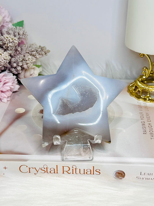 Druzy Agate Carved Star on Stand 10cm