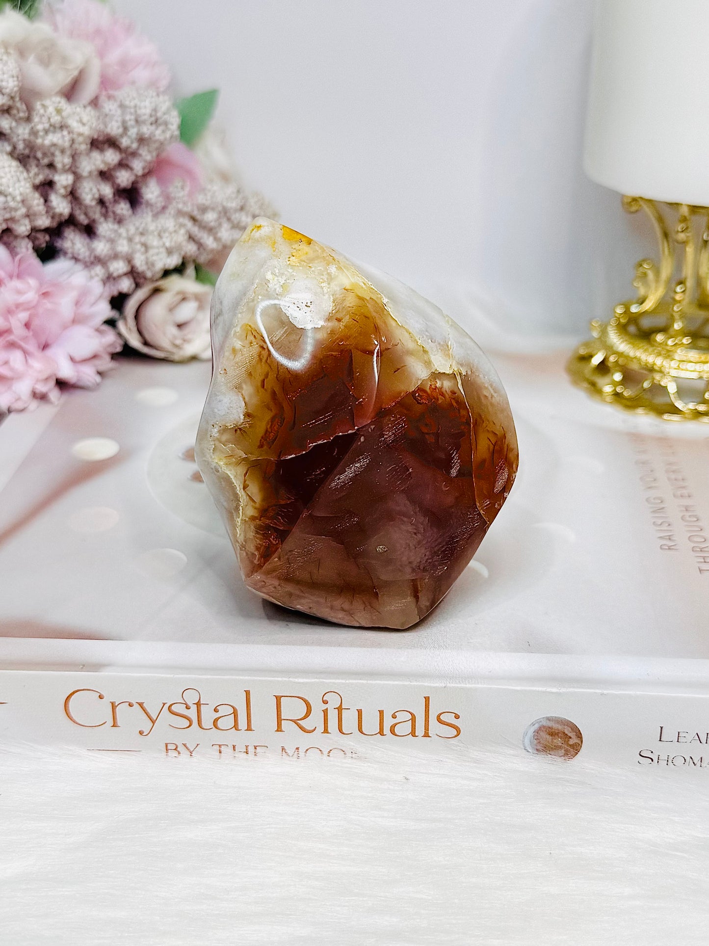 Chunky Flower Agate Carved Flame 8cm 315g