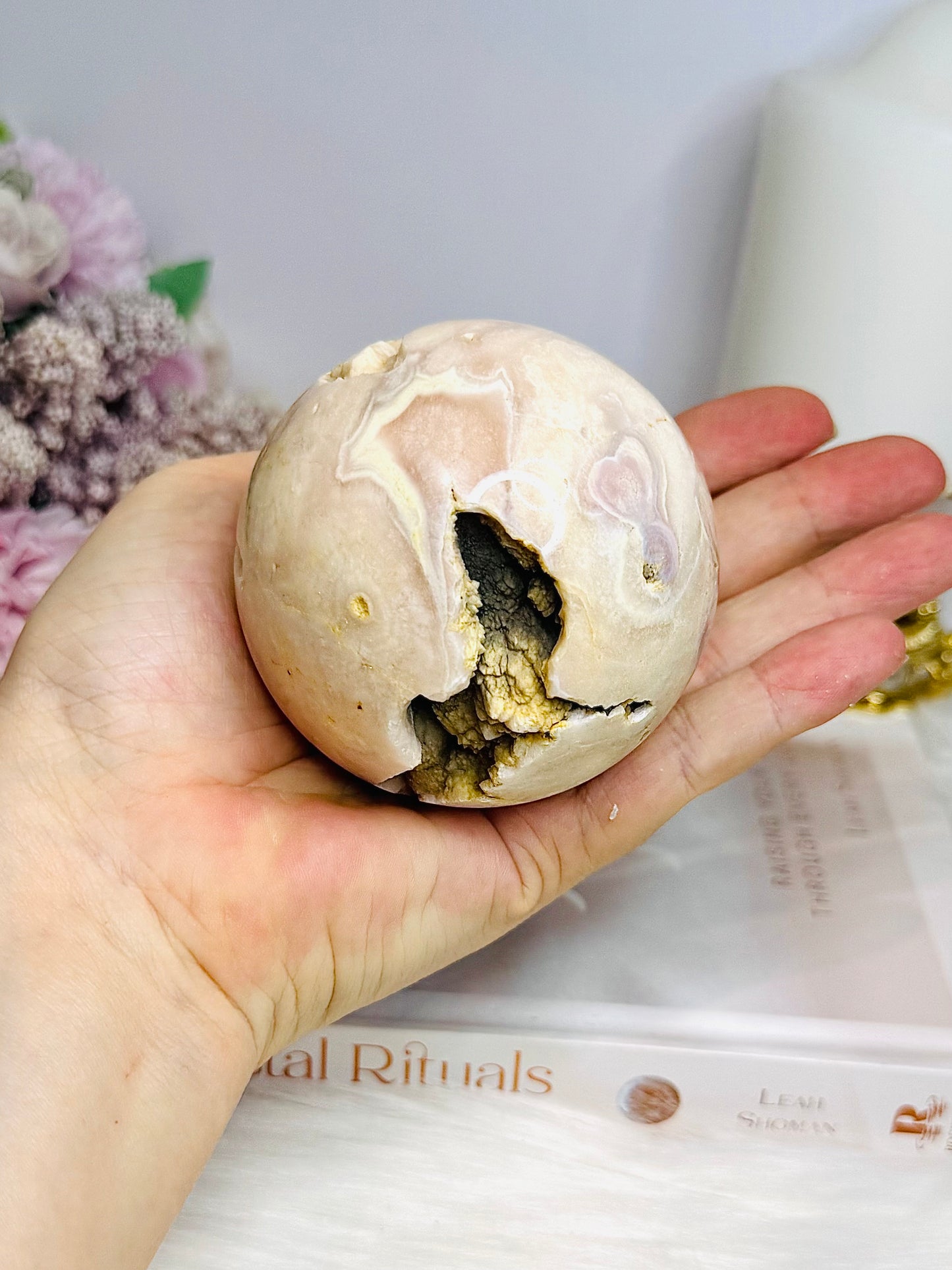 Large Druzy Pink Amethyst Sphere on Stand 414g