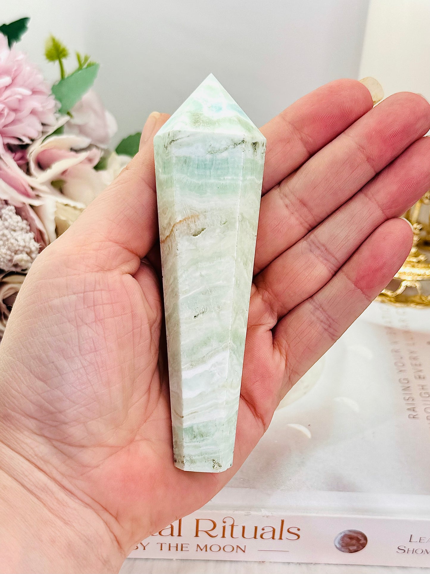 Natural Caribbean Calcite Carved Wand | Tower 11.5cm