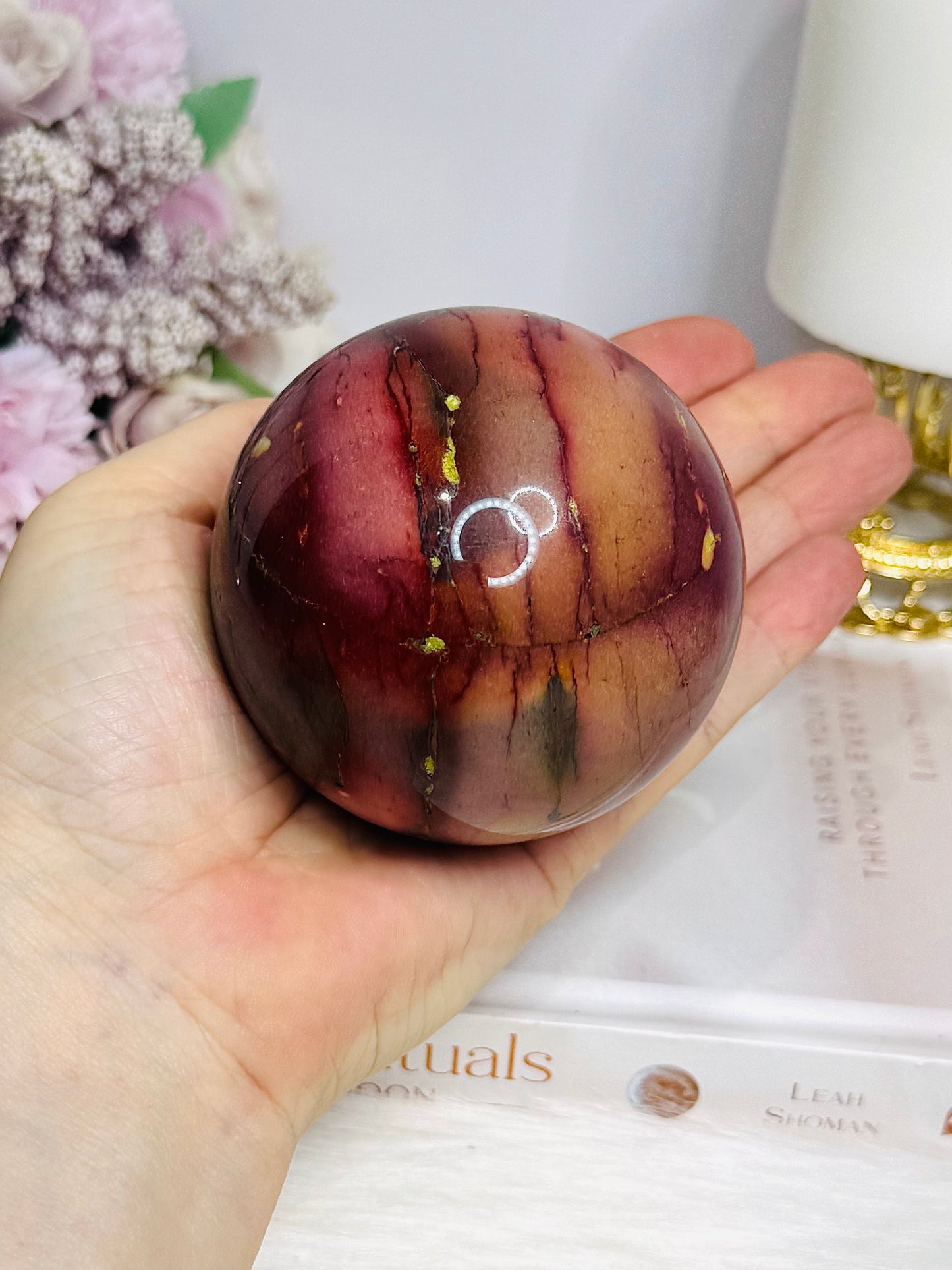 Large Mookaite Jasper Sphere on Stand 494g